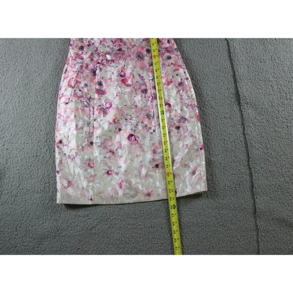 Kay Unger New York Dress 4 Floral Printed Mettalic Sheath Cotton Blend Zip Up - Picture 6 of 6